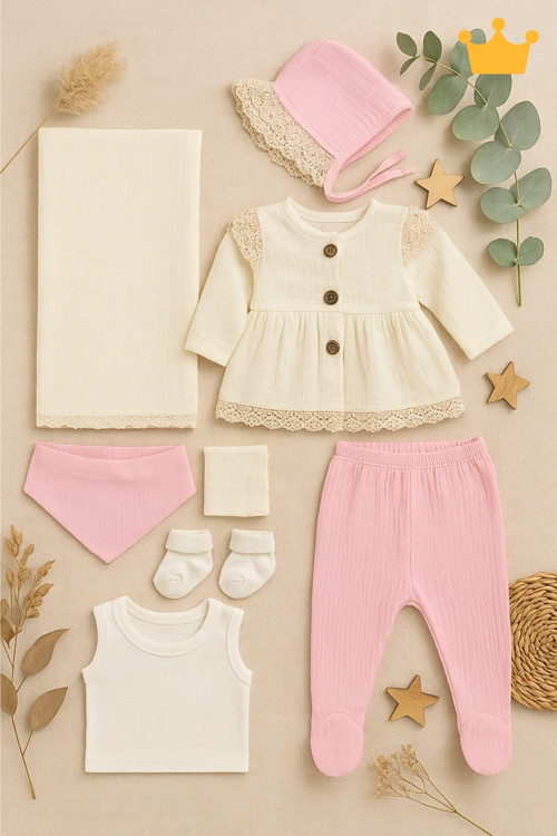 Müslin 8'li Kız Bebek Hastane Çıkışı Set 7062