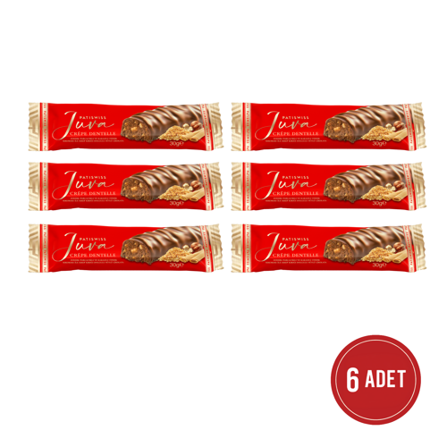 Juva Fındıklı, Kakaolu ve Krep Kırıklı Sütlü Çikolata Bar, 30G x 6 Adet
