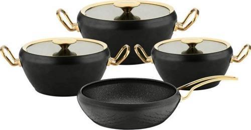 Sirena 7 Parça Granit Döküm Tencere Seti Siyah Gold 3540