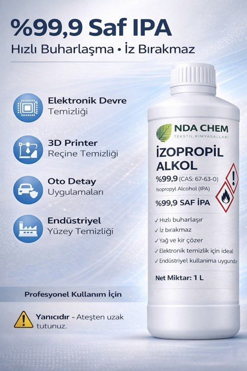 İzopropil Alkol %99,9 (IPA) – Profesyonel Temizlik ve Elektronik Devre Temizleyici