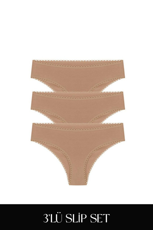 Cotvie Kahve Pamuklu Slip 3'lü Set Külot