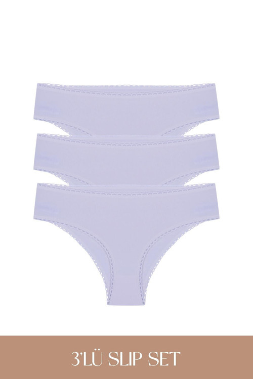 Cotvie Lila Pamuklu Slip 3'lü Set Külot