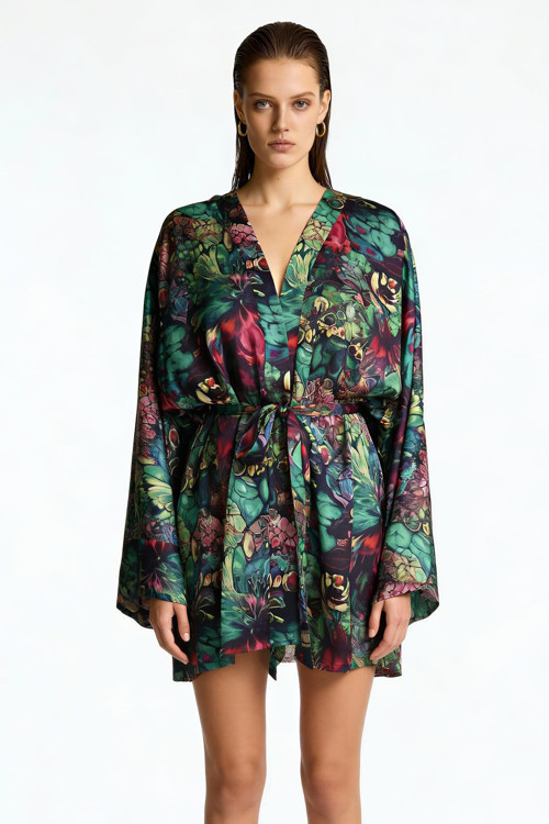 Fumee Alora Kısa Saten Sabahlık / Kimono