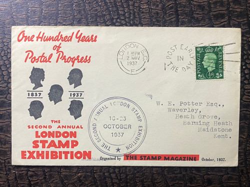 İngiltere 1937 One Hundred Years of Postal Progress 1837-1937 The Second London Annual Stamp Exhibition Organized by THE