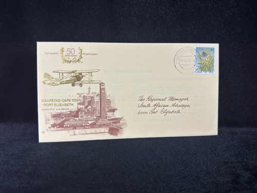 1979 Güney Afrika Kaapstad Cape Twon Port Elizabeth Sivil Havacılık 50. Yıldönümü İlk Gün Zarfı FDC