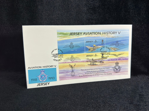 Uçak Temalı İngiltere S. Jersey Blok Pullu Özel Gün Damgalı İlk Gün Zarfı FDC RAF ROYAL AİR FORCE