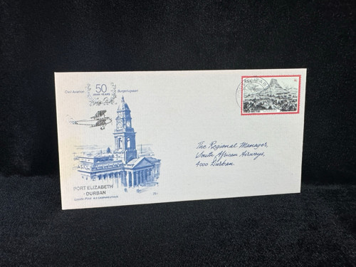 1979 Güney Afrika  Port Elizabeth Durban  Sivil Havacılık 50. Yıldönümü İlk Gün Zarfı FDC