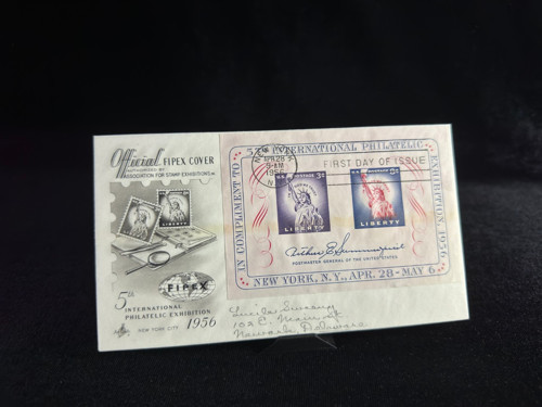 USA Amerika 1956 yılından 5. Uluslararası Filateli Fuarı New York anısına çıkartılmış  İlk Gün Zarfı