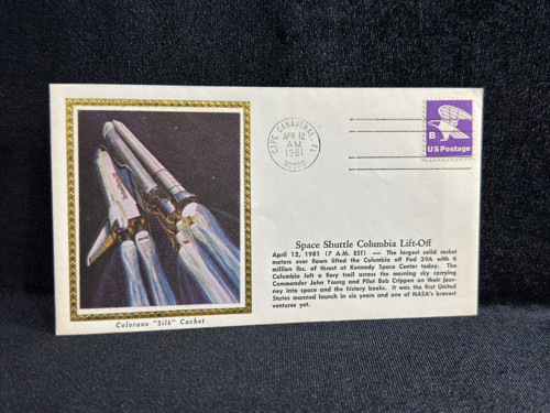 Uzay Temalı İlk Gün Zarfı  İPEK BASKI 1981 USA Space Cover Space Shuttle Columbia Lift-Off  April 12.1981