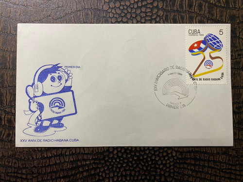 CUBA FDC XXV. Aniv. de Radio HABANA CUBA KÜBA İLK GÜN ZARFI Radio HABANA CUBA 25. YIL DÖNÜMÜ