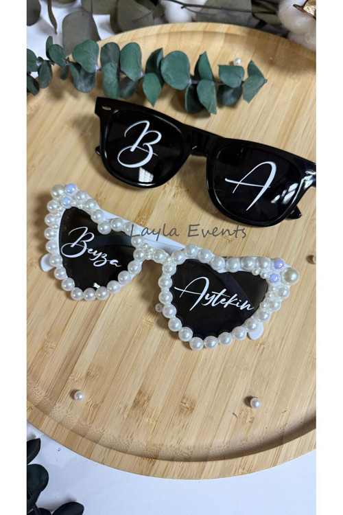 Düğün Arabası Sticker Süs Dekoratif Baş Harf Ve İsim Yazılı Özel Etiket-(İkili)