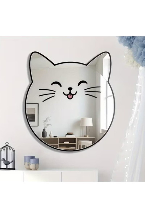 Kedi Figürlü Dekoratif Duvar Aynası 35 cm – Çocuk Odası, ve Salon İçin Modern Tasarım Pleksi Ayna