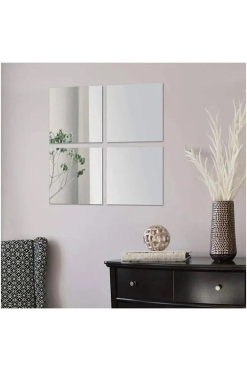 DOGA ONLINE Dekoratif Kare Gümüş Pleksi 4 Adet 20x20cm ( Kendinden Yapışkanlı )