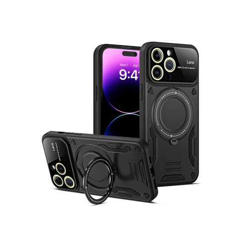 İphone 15 Kılıf Joy Lens Standlı Kapak - Siyah