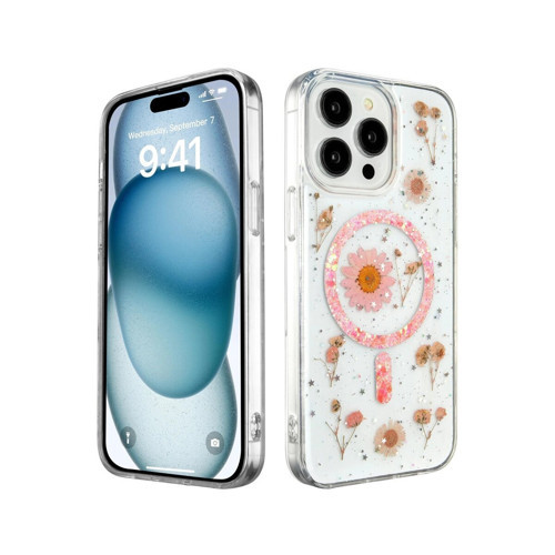 İphone 14 Kılıf Daisy Simli Magsafe Kapak - Pembe