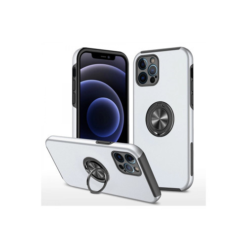 İphone 12 Kılıf Elit Yüzüklü Kapak - Gümüş
