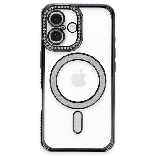 İphone 16 Kılıf Joke Simli Magneticsafe Kılıf - Siyah