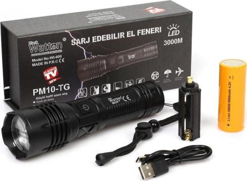 3000 Lümen  Güçlü EL Feneri Watton Wt-600