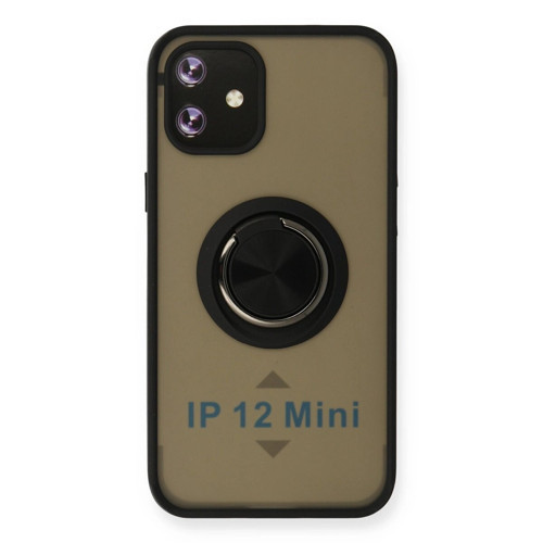 İphone 12 Mini Kılıf Montreal Yüzüklü Kapak - Siyah