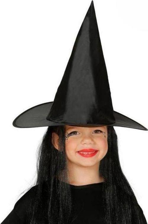 Çocuk Boy Siyah Cadı Şapkası ve Uzun Siyah Cadı Peruğu