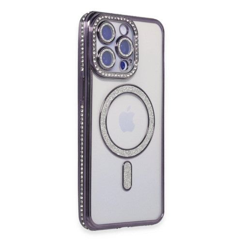 İphone 15 Kılıf Joke Simli Magneticsafe Kılıf - Derin Mor