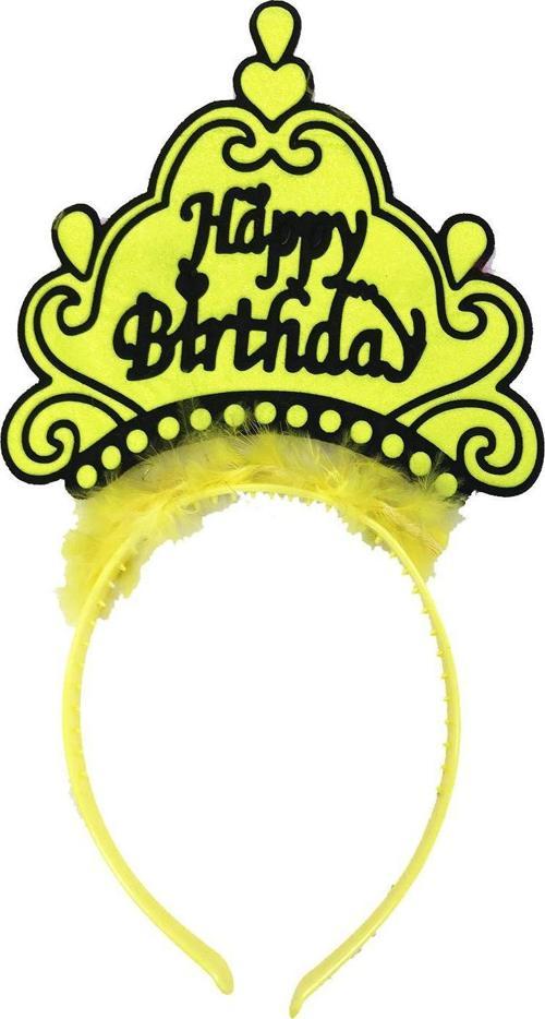 Happy Birthday Neon Sarı Renk Doğum Günü Tacı 24x15 cm