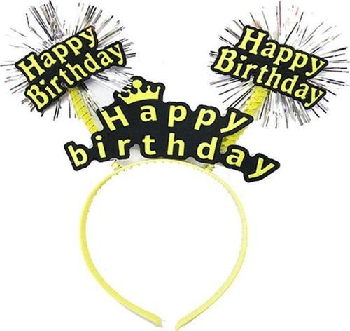 Happy Birthday Püsküllü Neon Sarı Renk Doğum Günü Tacı 22x19 cm
