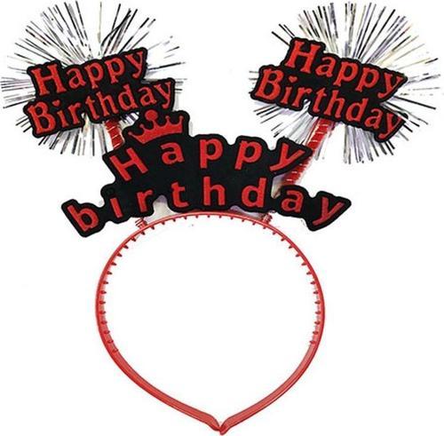 Happy Birthday Yazılı Püsküllü Neon Kırmızı Renk Doğum Günü Tacı 22x19 cm