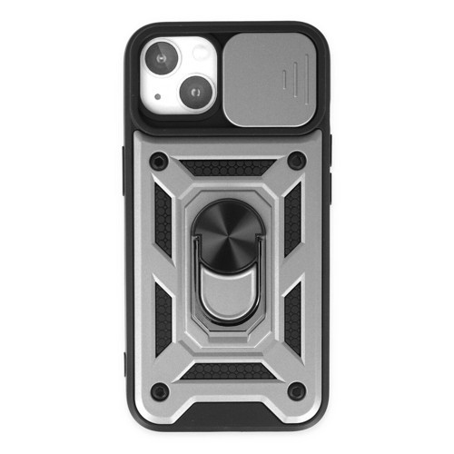 İphone 14 Kılıf Pars Lens Yüzüklü - Gümüş
