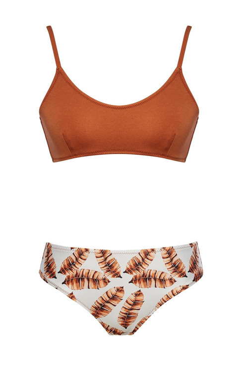 Yuvarlak Yaka Desenli Bikini Takım