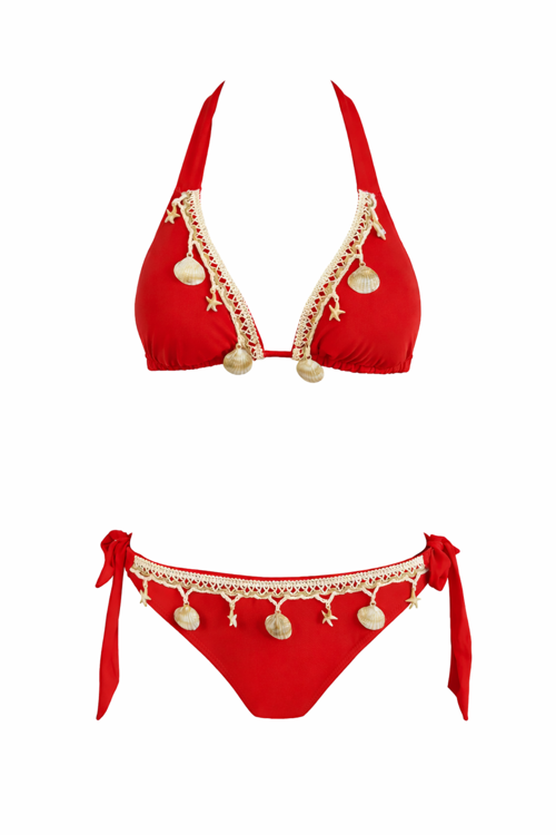 Üçgen Deniz Yıldızlı Aksesuarlı Bikini Takım