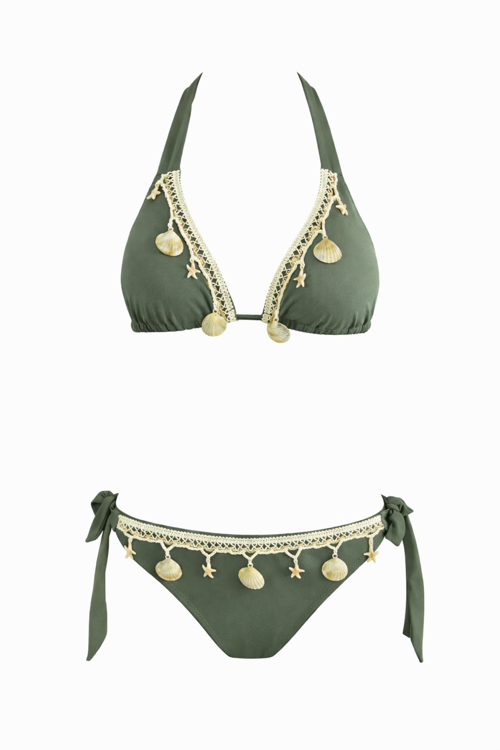 Üçgen Deniz Yıldızlı Aksesuarlı Bikini Takım