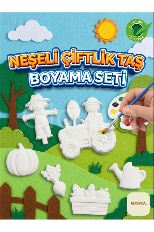 Çocuklar İçin Çiftlik Temalı Taş Boyama Seti | Çocuk Ekransız Aktivite | 6'Lı Boya + 1 Adet Fırça