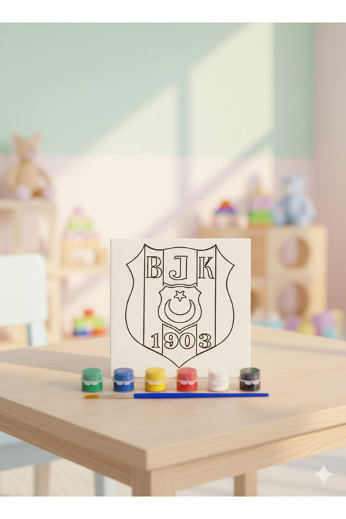 Çocuklar İçin Eğitici Tuval Boyama Seti – Şövale, Fırça Ve 6 Renk Akrilik Boya – 15X15 Cm
