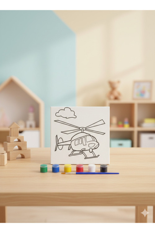 Çocuklar İçin Eğitici Tuval Boyama Seti – Şövale, Fırça Ve 6 Renk Akrilik Boya – 15X15 Cm