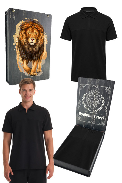 Lisanslı Polo Yaka Siyah T-shirt UV Kutu Hediyeli