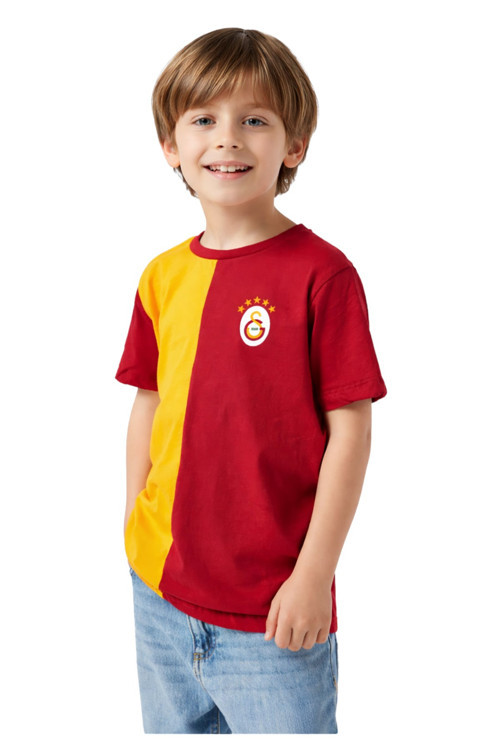 Parçalı Sarı-Kırmızı 5 Yıldız Çocuk T-Shirt