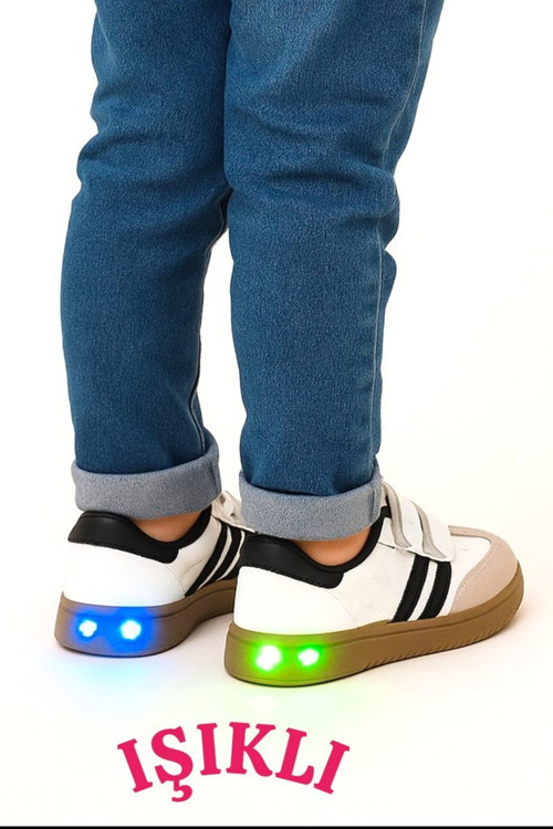 Unisex Çocuk Cırtlı Hafif Kaymaz Taban Işıklı Spor Ayakkabı Sneaker