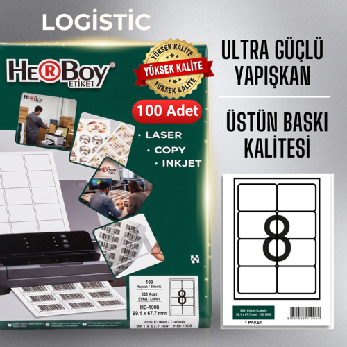 HB-1124 70 x 42.43 mm Inkjet / Laser A4 Etiket YETKİLİ SATICI (100 Adet)