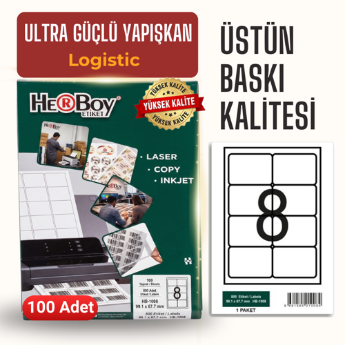 HB-1514 105 x 38 mm Inkjet / Laser A4 Etiket YETKİLİ SATICI (100 Adet)