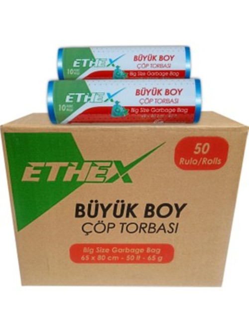 Büyük Boy Mavi Renk Çöp Torbası 50 Paket - 65x80 Cm