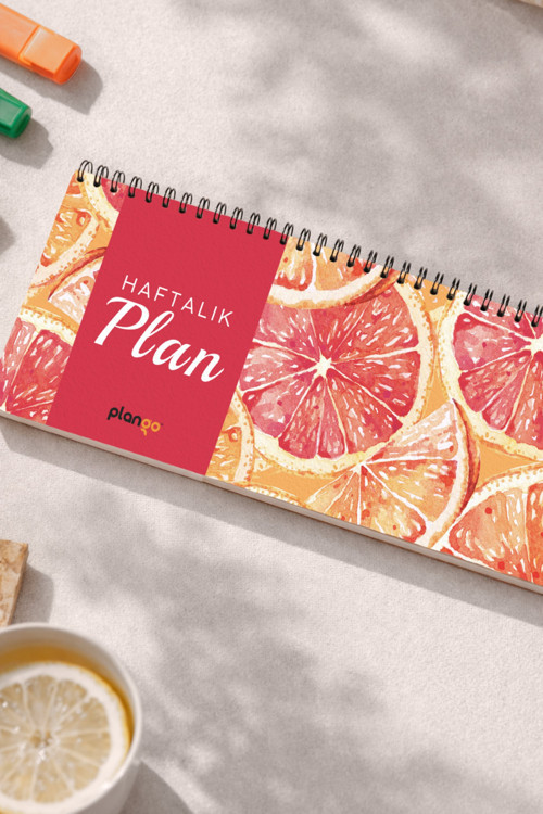 Tarihsiz Spiralli Haftalık Masaüstü Planlayıcı - PORTAKAL - 10x30 cm Plango