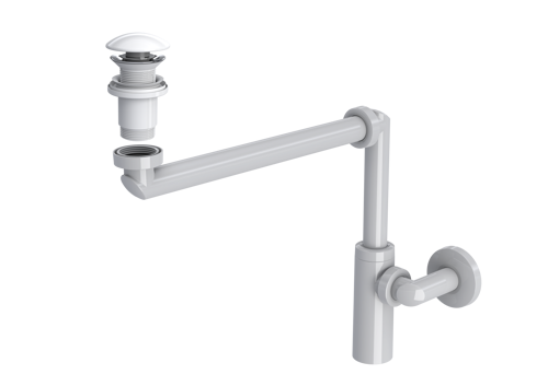 LUNA Yer Tasarruflu Lavabo Sifonu + Elixir Pop-Up Set (Parlak Beyaz - Taşma Deliksiz)