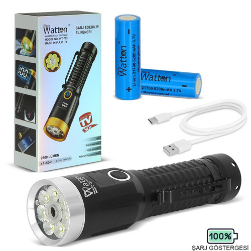 2800 Lümen USB Şarjlı El Feneri (Yeşil Lazer Özellikli, Mıknatıslı, WT-735)
