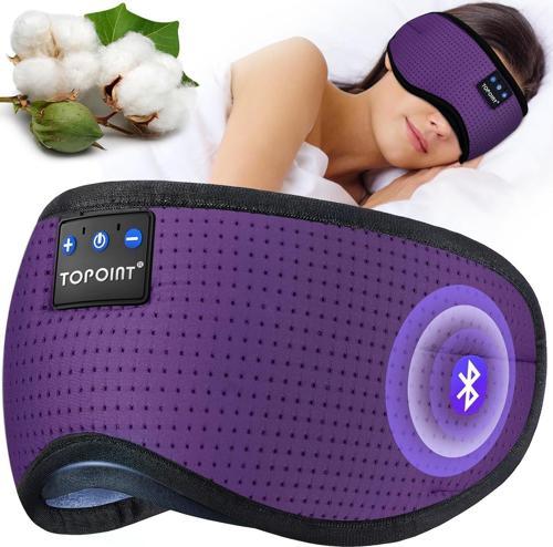 TOPOINT Uyku Kulaklıkları Bluetooth Uyku Maskesi - Mor Havalandırmalı