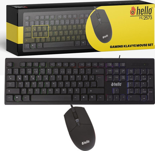 HELLO HL-2573 IŞIKLI KABLOLU OYUNCU KLAVYE + MOUSE COMBO SET