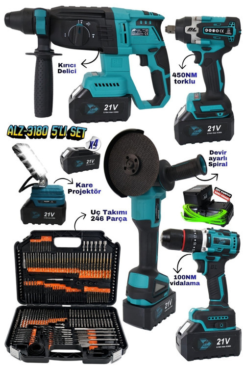Allizer ALZ-3180 5'li Set – (246 Parça Uç Seti + Kare Projektör)