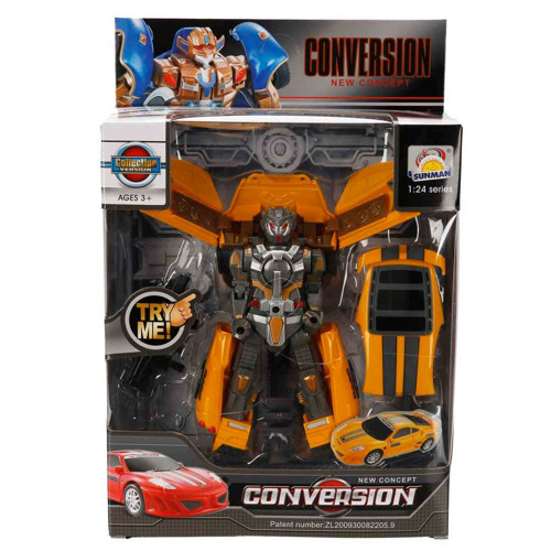 Sarı Araba 1:24 Sesli ve Işıklı Dönüşebilen Robot 22 cm