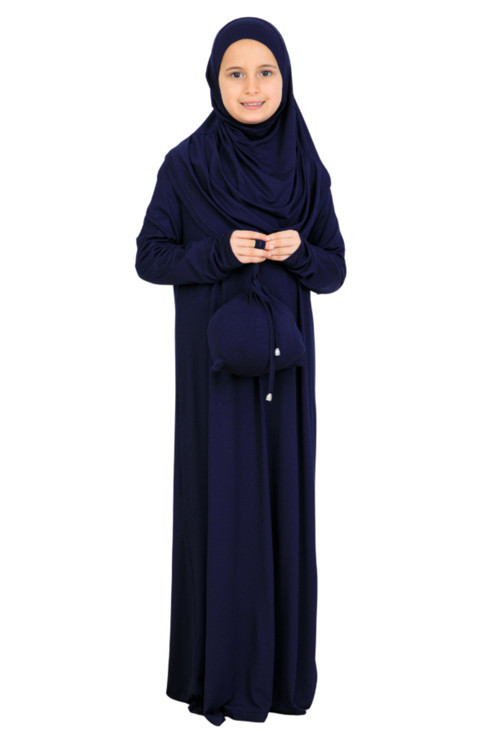 Kız Çocuk Namaz Elbisesi – Yumuşak Viskon Giyim Abaya & Hijab + Çanta Seti