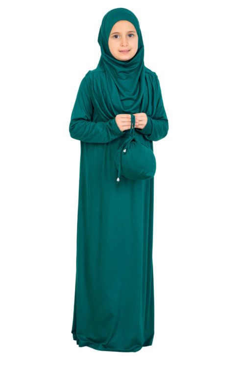 Kız Çocuk Namaz Elbisesi – Yumuşak Viskon Giyim Abaya & Hijab + Çanta Seti